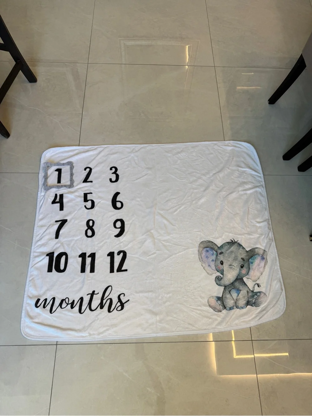 Neutral Gray Elephant Monthly Milestone Blanket